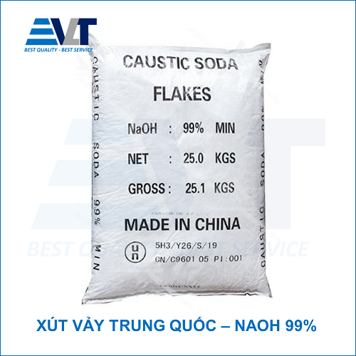 Xút Vảy Trung Quốc, NaOH 99%, 25Kg/Bao