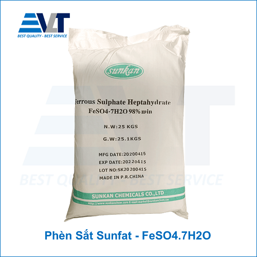 Phèn Sắt Sunfat, FeSO4.7H2O, 25kg/bao, Trung Quốc