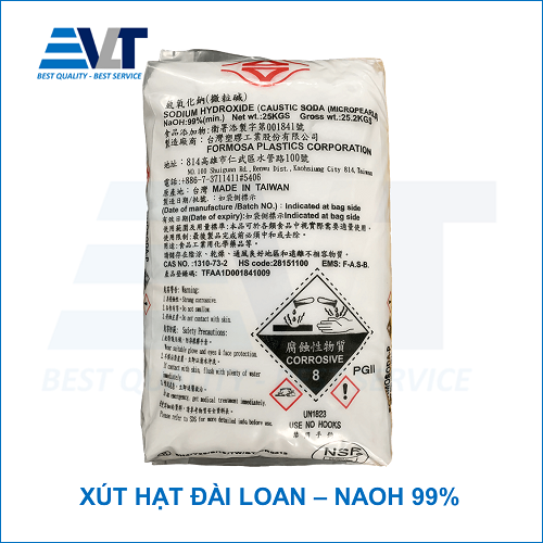 Xút Hạt Đài Loan, NaOH 99%, 25kg/bao